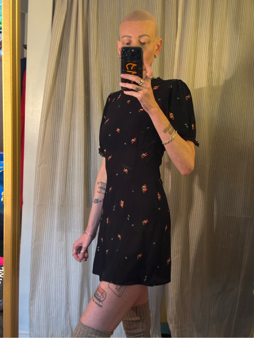 Topshop Black Mini Dress with Pink Floral Print - Picture 2 of 9